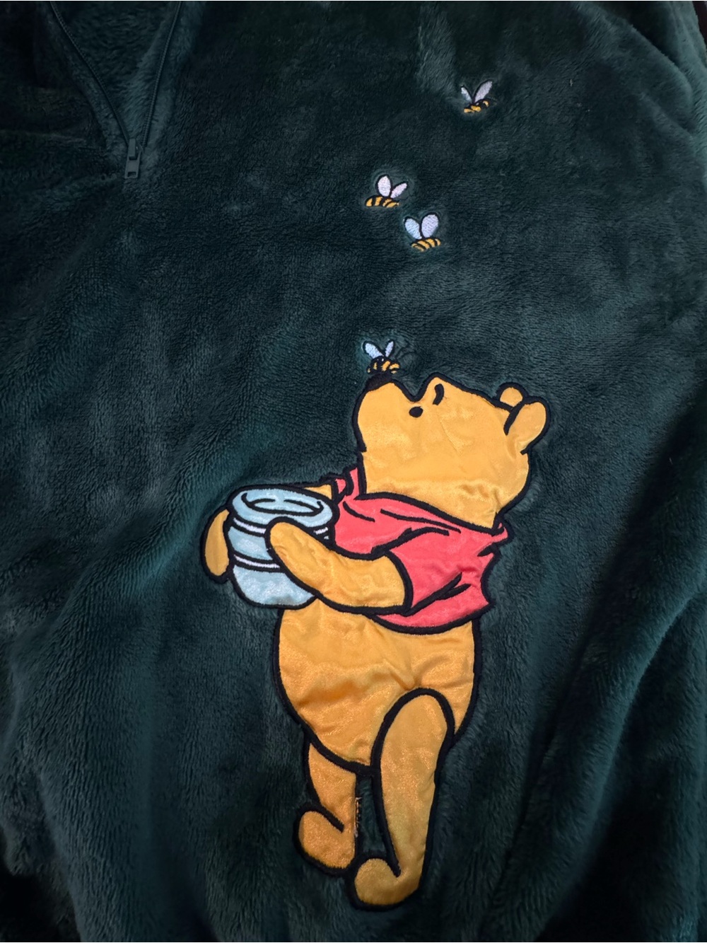 Disney Winnie the Pooh Plush Quarter Zip Fleece Pullover Green Small - Picture 2 of 6